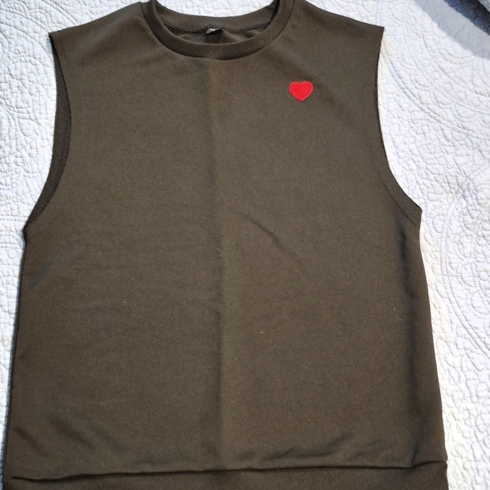 SHEIN Brown Sleeveless Tee with Red Heart